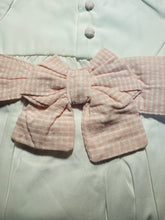 White Pink Layette Bow Bubble with Back Gingham Bow Sash | 0-3M 3-6M