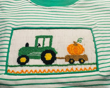 Green Striped Boys Tractor Pumpkin Smocked Long Sleeve T-Shirt| 2T 3T 4T 4 5 6 7