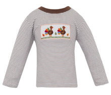 Brown Stripe Boys Turkey Smocked Thanksgiving T-Shirt | 2T 3T 4T 4 5 6 7