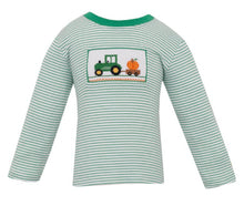 Green Striped Boys Tractor Pumpkin Smocked Long Sleeve T-Shirt| 2T 3T 4T 4 5 6 7