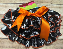 Black Orange Skulls Satin Ruffle Diaper Cover with Bow | Newborn-3 Months