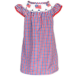 Red Blue 4th of July American Flag Gingham Dress | 2T 3T 4T 5T 6