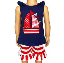 Girls Nautical Sailboat Tank & Ruffle Shorts Outfit | 12-18M 2T 3T 4T 5T 6