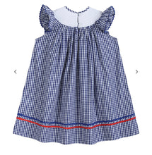 Navy Gingham American Flag Smocked Bishop Dress | 5 Years