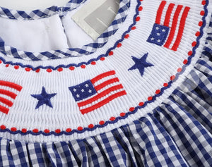 Navy Gingham American Flag Smocked Bishop Dress | 5 Years