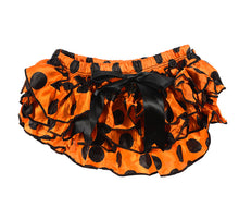 Orange Black Polka Dot Satin Ruffle Diaper Cover with Bow | Small 6-12 Months