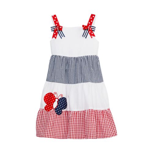 Red White Navy Check Seersucker Patriotic Butterfly Dress | Little Gir Little Footprints Children's Shop Red White Navy Check Seersucker Patriotic Butterfly Dress | Little Gir Little Footprints Children's Shop