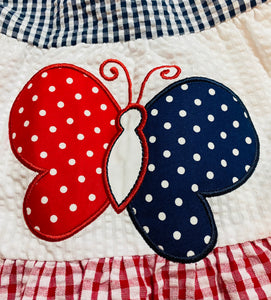 Red White Navy Check Seersucker Patriotic Butterfly Dress | Little Girls 4 5 6