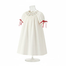 White Christmas Smocked Dress with Embroidery and Red Bow Details | 2 3 4 5 Years