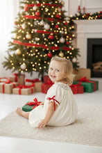 White Christmas Smocked Dress with Embroidery and Red Bow Details | 2 3 4 5 Years