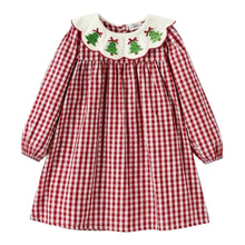 Red Gingham Girls Embroidered Christmas Tree Dress | 2 3 4 Years