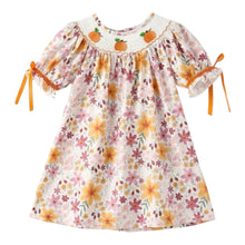Fall Thanksgiving Pumpkin Embroidered Smocked Floral Dress | 2 3 4 5 6 Years
