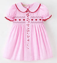 Girls Valentine's Day Pink Heart Embroidered Smocked Dress | 2 3 4 5 6 Years