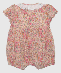 Pink and Cream Floral Smocked Bubble Bodysuit | 3-6M 6-9M 12-18M