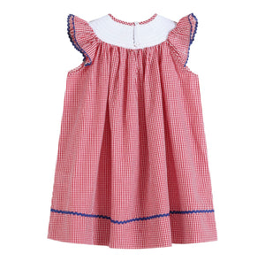 Red Gingham American Flag Smocked Bishop Dress | 6 Years