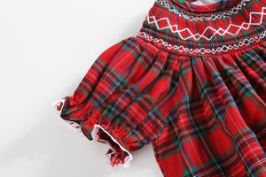 Red Christmas Plaid Smocked Bishop Dress | 3-6M 6-12M 12-18M 18-24M 2T 4T 5Y 6Y