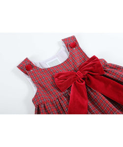 Red Plaid Santa Bow Sleeveless Babydoll Dress | 3-6M 6-12M 12-18M 2T 3T 4T 5Y 6Y