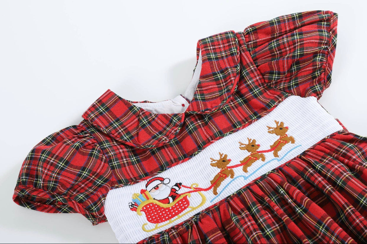 Red Christmas Plaid Santa Sleigh Smocked Dress | 6-12M 12-18M 2T 4T 5Y Little Footprints Children's Shop Red Christmas Plaid Santa Sleigh Smocked Dress | 6-12M 12-18M 2T 4T 5Y Little Footprints Children's Shop