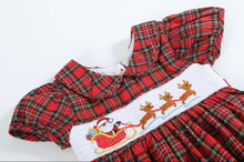 Red Christmas Plaid Santa Sleigh Smocked Dress | 3-6M 6-12M 12-18M 18-24M 2T 4T 5Y 6Y