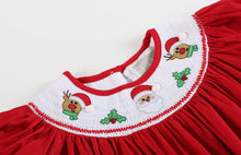 Red Christmas Santa and Reindeer Smocked Bishop Dress | 3-6M 12-18M