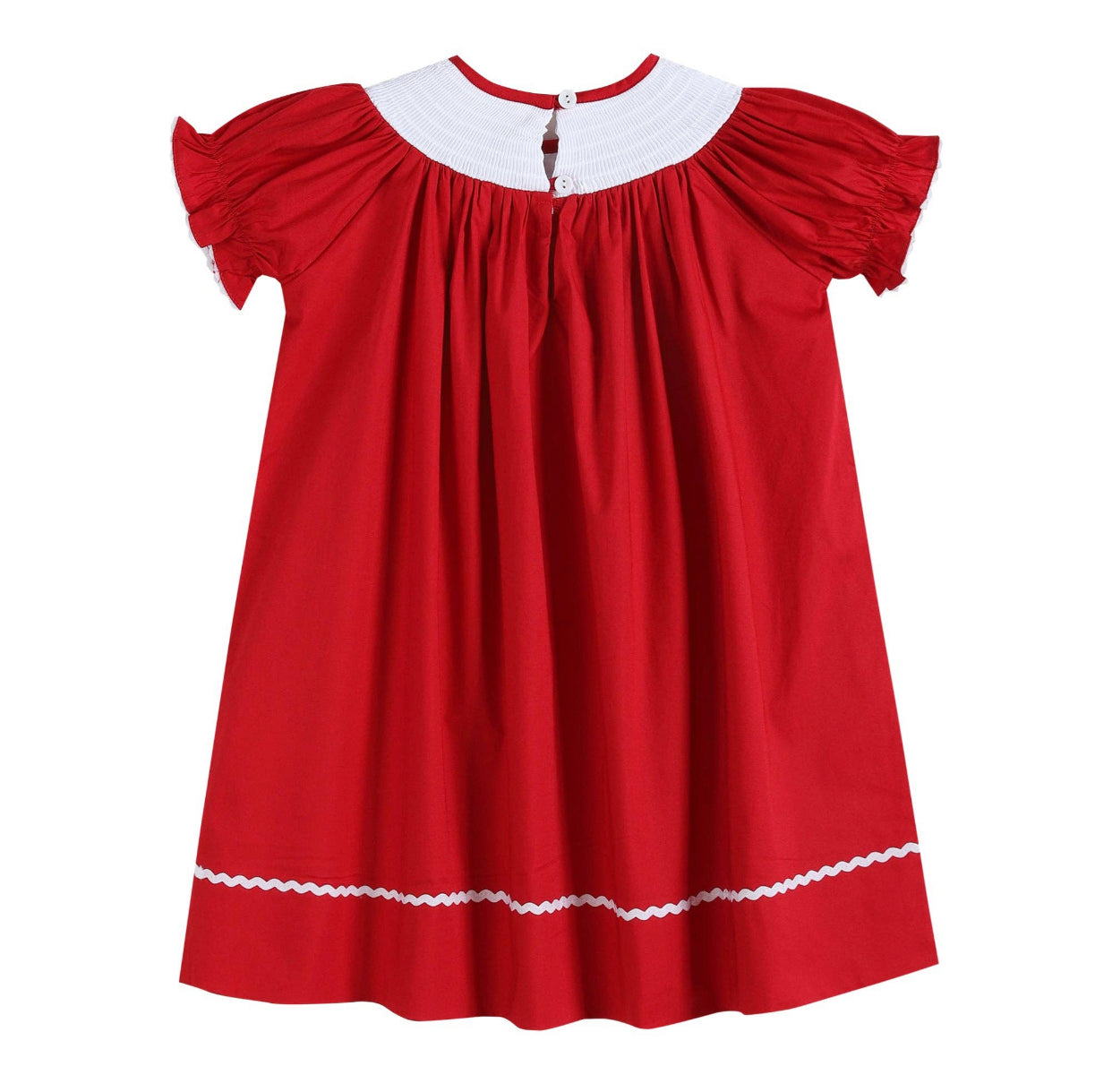 Red Christmas Santa and Reindeer Smocked Bishop Dress