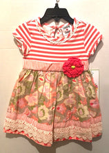 Coral Striped Floral Dress | 2T 3T 4T