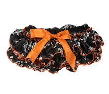 Black Orange Skulls Satin Ruffle Diaper Cover with Bow | Newborn-3 Months