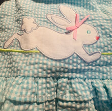 Turquoise Bunny Flower Applique Seersucker Easter Dress Set | 18 24 Months