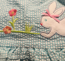 Turquoise Bunny Flower Applique Seersucker Easter Dress Set | 18 24 Months
