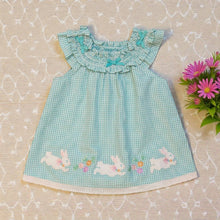 Turquoise Seersucker Easter Bunny Smocked Bow Collar Dress Set | 12 18 24 Months