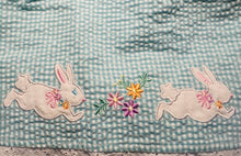 Turquoise Seersucker Easter Bunny Smocked Bow Collar Dress Set | 12 18 24 Months