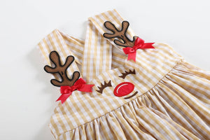 Fawn Brown Gingham Reindeer Pocket Jumper Dress | 2T 3T 4T 5Y 6Y