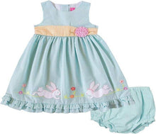 Turquoise Bunny Flower Applique Seersucker Easter Dress Set | 18 24 Months