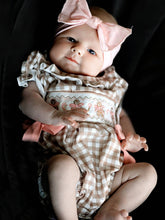 Christmas Brown Plaid Smocked Gingerbread and Bows Girl Romper | 3 6 9 12 18 Months