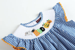 Blue 'Boo' Gingham Smocked Top and Bloomers Set | 3-6M 6-12M 12-18M