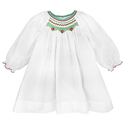 Christmas Holiday White Green Smocked Dress Set | 3 6 9 Months