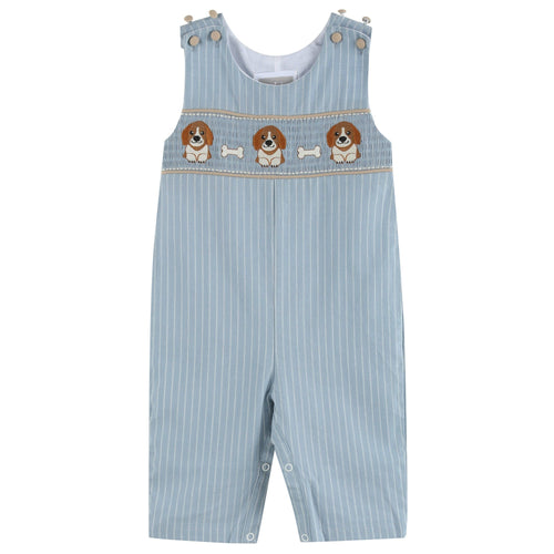 Light Blue Puppy Smocked Overalls | 3-6M 6-12M 12-18M 18-24M 2T