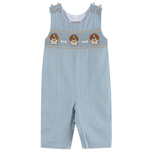 Light Blue Puppy Smocked Overalls | 3-6M 6-12M 12-18M 18-24M 2T