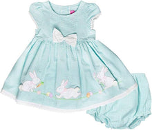 Turquoise Seersucker Easter Bunny Dress Set with Eyelet Bow | 24 Months