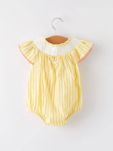 Yellow Striped Chick Floral Embroidery Baby Girls Smocked Romper | 3 6 12 18 Months