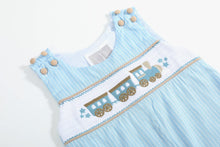 Blue Gingham Train Smocked Longalls | 3-6M 6-12M 12-18M 18-24M 2T