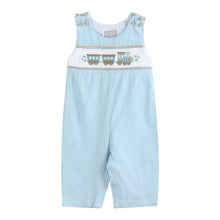 Blue Gingham Train Smocked Longalls | 3-6M 6-12M 12-18M 18-24M 2T