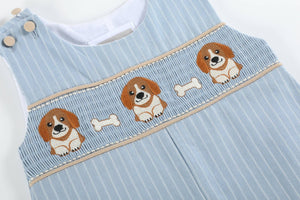 Light Blue Puppy Smocked Overalls | 3-6M 6-12M 12-18M 18-24M 2T