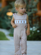 Christmas Brown Plaid Smocked Gingerbread Boy Romper | 3 6 9 12 18 Months