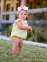 Yellow Striped Chick Floral Embroidery Baby Girls Smocked Romper | 3 6 12 18 Months