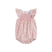 Pink Floral Strawberry Smocked Flutter Romper | 3-6M 6-12M 12-18M