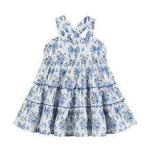 Blue and White Bow and Flower Print Layered Sundress | 5Y 6Y