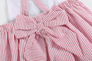 Red Seersucker Strawberry Bow Romper | 3-6M 6-12M 12-18M