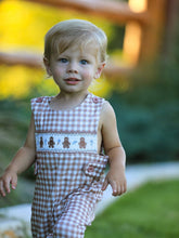 Christmas Brown Plaid Smocked Gingerbread Boy Romper | 3 6 9 12 18 Months