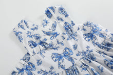 Blue and White Bow and Flower Print Layered Sundress | 5Y 6Y